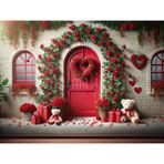 Romantik Arka Plan: Kırmızı Güller ve Ayıcıklar, 200X150CM, Stüdyo Fonu - -