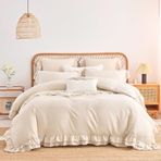 Romantik Fırfırlı Bej Yatak Seti 4 Parça 135x200 cm Yumuşak Mikrofiber Nevresim Fırfırlı Taupe Yorgan Kılıfı ve 2 Yastık Kılıfı 80x80cm Fermuarlı Rahat ve Sevimli Yatak Seti Çift Kişilik Yatak için