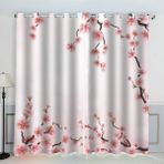 Romantik Kiraz Çiçeği Karartma Perdesi Çocuk Yatak Odası için 2'li Set Pembe Japon Desenli Küçük Pencereler için Akustik Opak Dekorasyon 3D Baskı 140 x 160 cm