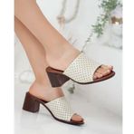 Rome Slippers RT-2202 Bej Hakiki Deri Topuklu Günlük Kadın Terlik