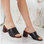 Rome Slippers RT-2202 Siyah Hakiki Deri Topuklu Günlük Kadın Terlik