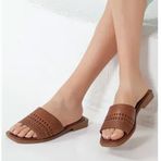 Rome Slippers RT-2204 Taba Hakiki Deri Kadın Günlük Terlik