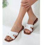 Rome Slippers RT-22049 Beyaz Hakiki Deri Kadın Günlük Terlik