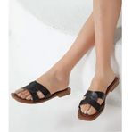 Rome Slippers RT-22049 Siyah Hakiki Deri Günlük Kadın Terlik