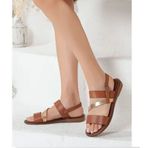 Rome Slippers RT-22066 Taba Rose Hakiki Deri Günlük Kadın Sandalet Ayakkabı
