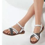 Rome Slippers RT-220707 Siyah - Beyaz Hakiki Deri Günlük Kadın Sandalet