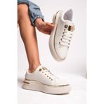romex Altın Detaylı Beyaz Kadın Sneaker - Kalın Tabanlı ve Modern Tasarım Trend Spor Ayakkabı