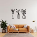 ROMIA Metal Duvar Sanatı Dekoru, Çiçek Tasarımlı 3 Parça Mason Kavanoz, Modern Çiftlik Evi Duvar Süslemeleri, Siyah (50X27CM)