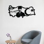 ROMIA Metal Duvar Sanatı - Türk Haritası ve Hilal Yıldızı Tasarımlı Atatürk Portresi, Modern Ev Dekoru, Oturma Odası veya Ofis için İlham Verici Duvar Askısı (28"X13"/70X32CM)