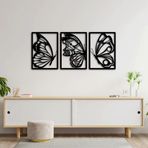 ROMIA Modern Kelebek Duvar Sanatı Dekoru, 3 Panel Metal Duvar Heykeli, Siyah (20"X14"(50X35CM))
