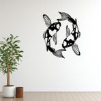 ROMIA Modern Koi Balık Metal Duvar Sanatı, Siyah, Japon Esinli Ev Dekoru, İç Mekan Duvar Heykeli (14"X11"/35X28CM)