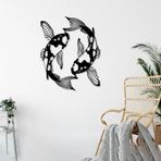 ROMIA Modern Koi Balık Metal Duvar Sanatı, Siyah, Japon Esintili Ev Dekoru, İç Mekan Duvar Heykeli (20"X16" 750X40CM)