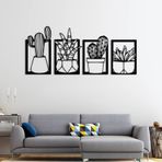 ROMIA Modern Metal Duvar Sanatı, 4 Parça Etli ve Kaktüs Dekoru, Siyah Çerçeve, Çağdaş Ev Dekorasyonu (28"X16"/70X37CM)