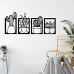 ROMIA Modern Metal Duvar Sanatı, 4 Parça Etli ve Kaktüs Dekoru, Siyah Çerçeve, Çağdaş Ev Dekorasyonu (50X26CM)