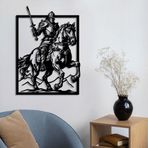 ROMIA Ortaçağ Şövalyesi Duvar Sanatı, Metal At Binici Tasarımı, Siyah Çerçeve, Modern Ev Dekoru (28"X20"/70X50CM)