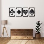 ROMIA Oyun Kartı Duvar Sanatı, 4 Parça Poker Takımları Dekoru, Siyah Beyaz Metal Tasarım, Modern Oyun Odası Dekorasyonu (50 x 34 cm)
