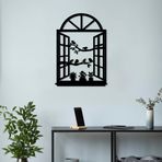 ROMIA Pencere Çerçevesi Metal Duvar Sanatı, Kuşlar ve Bitkiler Siluet Tasarım, Siyah Dekoratif Pencere Paneli, Modern Ev Dekoru (50 x 34 cm)