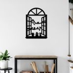ROMIA Pencere Çerçevesi Metal Duvar Sanatı, Kuşlar ve Bitkiler Siluet Tasarımı, Siyah Dekoratif Pencere Paneli, Modern Ev Dekoru (14"X6"/35X24CM)
