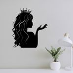 ROMIA Prenses Silueti Metal Duvar Sanatı, Siyah Taç Tasarımı, Modern Ev Dekoru (14"X12"/35X31CM)