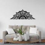 ROMIA Yarım Mandala Duvar Sanatı Dekoru, Metal Duvar Asması, Siyah, Oturma Odası için Modern Boho Tasarımı (28" Z11/70X27CM)