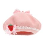 ROMISBABA Çilek Yay Yün Bere Şapka Fransız Sanatçı Beanies Çilek Kostümü Fransız Ressam Şapkası Yün Kapağı Noel İçin Sıcak Şapka