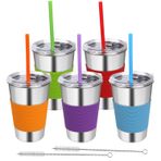 Rommeka Kapaklı Paslanmaz Çelik Bardaklar, 5 Paket İçecek Bardakları 473 ml Dökülmeye Dayanıklı Metal Bardak Çocuklar ve Yetişkinler için Damlatıcı Bardaklar (Silikon Pipetli)