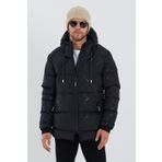 Rompasso Modonwear Erkek Siyah Su Ve Rüzgar Geçirmez Dijital Baskı Uzun Şişme Mont & Kaban & Parka
