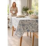 Rona Home Mavi Beyaz Floral Desenli Masa Örtüsü %100 Kaliteli Dokuma Kumaş Şık Dikim Salon Mutfak Örtüsü - Mavi - Beyaz - 90 x 160 cm