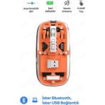 Ronanna Bluetooth USB Çift Modlu Sessiz Mouse, Şeffaf Mıknatıslı Kapaklı, Type-C Şarjlı, Dpı Ayarlı, Kablosuz 10M Çekim Mesafeli, Masaüstü Kısayol Tuşlu, Taşınabilir Şarjlı Mouse Turuncu