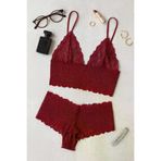 Ronanna LxXstr-LUXIM-12158-STRrR Kadın Bordo Dantel Bralet Şort Takımı – Asil Ve Sofistike İç Giyim