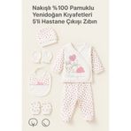 Ronanna Nakışlı %100 Pamuk 5’li Bebek Hastane Çıkışı Seti | Tavşan Desenli Yenidoğan Zıbın Takımı