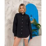 Ronanna Relax Fit Keten Gömlek Siyah S255349