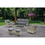 Ronda 3+1+1+2puf+masa Rattan Bahçe Balkon Mobilyası Bambu - Krem