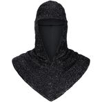 Rönesans sahte zincir posta Coif ortaçağ şövalye kukuletası haçlı zırh Hood LARP Copsplay kostüm aksesuarı, Siyah, Tek Beden