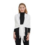 RonFoxi Yumuşak İpeksi Pashmina Şal Düğün Abiye için Katı Renkler Eşarp Sarar, A-beyaz, 28"*75"
