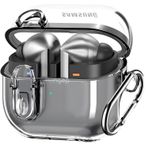 Rongep Samsung Galaxy Buds 3 Pro/Buds 3/Buds 3 FE için Güvenlik Kilit Tasarımlı Şeffaf Kulaklık Kılıfı Darbeye Çizilmeye ve Sararmaya Karşı Dayanıklı Taşıma Askılı TPU Silikon Koruyucu (Şeffaf-Siyah)