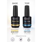 RONIKI Professional Base + Top Gel Set 15 ml | Kauçuk Esaslı Base & No-Wipe Gloss Top | UV/LED