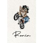 Ronin: Cahier personnalisé avec prénom Ronin | Cadeau d'anniversaire pour enfant, garçon, homme, copain ... | Chat à bicyclette | 110 pages lignée, Petit Format 6x9 pouces (15,24 x 22,86 cm)