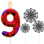 Ronoza Doğum günü mumları 9 rakamı (Spidey Deko), doğum günü mumları, yeşil doğum günü mumu, Spidey 9, pasta için doğum günü mumları, 9, mum rakamları (pasta dekorasyonu, örümcek ağı seti)