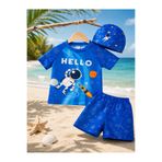 rony pony kids Erkek Çocuk UV Korumalı Mayo Takımı Şapkalı 3 Parça