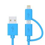 Ronymarx Apple MFi Sertifikalı 2'si 1 Arada iPhone Şarj Cihazı Yıldırım Kablosu ve Mikro USB'den USB Şarj Kablosuna Uyumlu iPhone X, 8, 8 Plus, 7 Plus, Android Veri Kablosu 2'si 1 Arada Mavi (6FT)