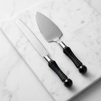 Rooc Kristal Saplı Pasta Spatula ve Bıçak Servis Seti Siyah