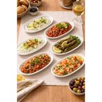 Rood Wit Rood Oval Beyaz Seramik Sunum Tabağı Seti 28x14 cm 6’lı Modern Meze Servis Tabağı