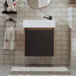 Roomart 50 cm Antrasit Ayaksız Tek Kapaklı Lavabolu Banyo Dolabı ve Aynalı Üst Dolabı