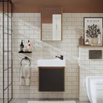 Roomart 50 cm Antrasit Ayaksız Tek Kapaklı Lavabolu Banyo Dolabı ve Aynalı Üst Dolabı
