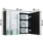 Roomart AD7 Kulpsuz 2 Kapaklı Ahşap Siyah Suntalam 80 cm Aynalı Banyo Üst Dolabı