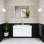 Roomart Al3 Ayaksız 2 Kapaklı Lavabolu Beyaz Mdf 85 Cm Banyo Dolabı Aynalı Üst Dolabı Bute Beyaz