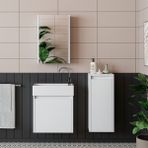 Roomart Ayaksız 2 Kapaklı Lavabolu Mat Beyaz 50 cm Banyo Dolabı ve Aynalı Üst Dolabı Boy Dolabı