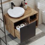 Roomart Ayaksiz Lavabolu Mdf 75 Cm Cekmeceli Banyo Dolabi
