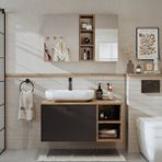 Roomart Ayaksız Lavabolu Mdf 95 Cm Çekmeceli Lotus Oval Lavabolu Banyo Dolabı + Aynalı Üst Dolabı Çam